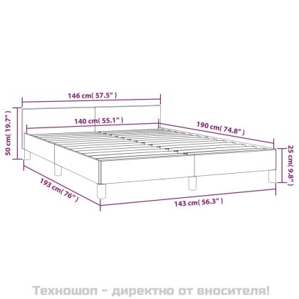 Рамка за легло с табла без матрак, сива, 140x190 см