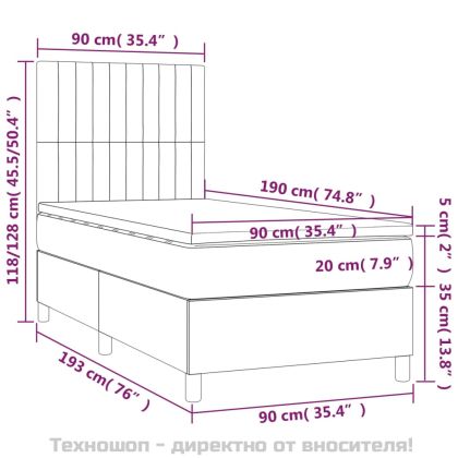 Боксспринг легло с матрак, светлосива, 90x190 см, плат