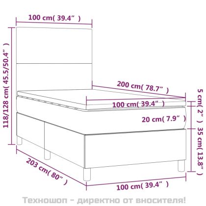Боксспринг легло с матрак, светлосиво, 100x200 см, плат