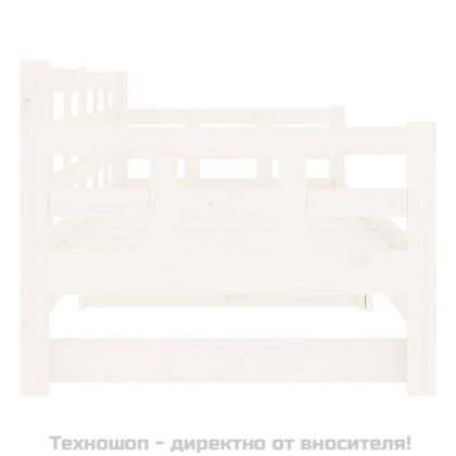 Разтегателна кушетка, бяла, борово дърво масив, 2x(80x200) см