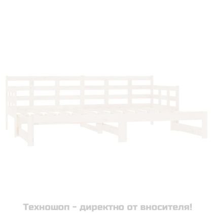 Разтегателна кушетка, бяла, борово дърво масив, 2x(80x200) см