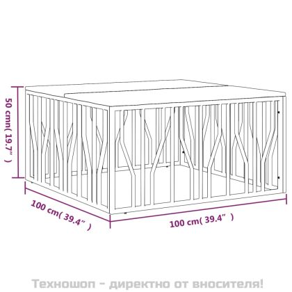 Кафе маса, златиста, инокс и регенерирано дърво масив