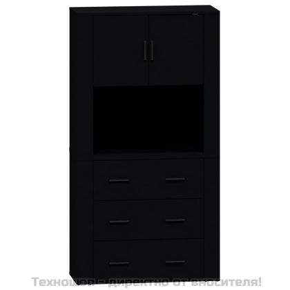 Висок шкаф, черен, инженерно дърво