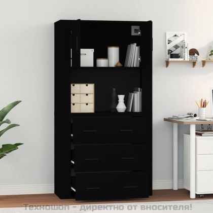 Висок шкаф, черен, инженерно дърво