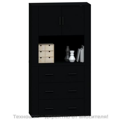 Висок шкаф, черен, инженерно дърво