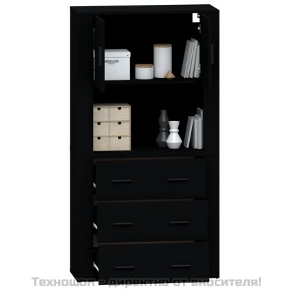 Висок шкаф, черен, инженерно дърво