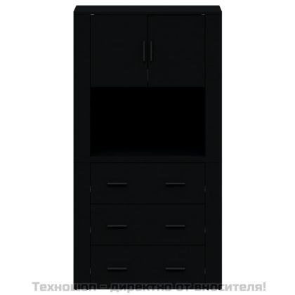 Висок шкаф, черен, инженерно дърво