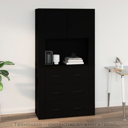 Стенен шкаф, черен, 80x33x80 см, инженерно дърво