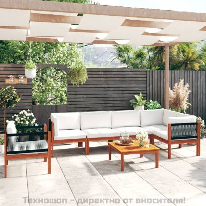 Градински комплект с възглавници, 7 части, кремав, 63x63 см