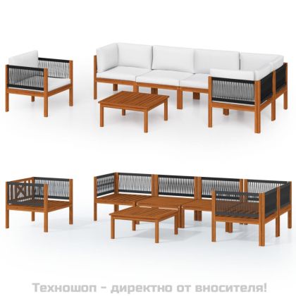 Градински комплект с възглавници, 7 части, кремав, 63x63 см