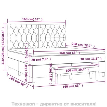 Боксспринг легло с матрак, тъмносиво, 160x200 см, плат