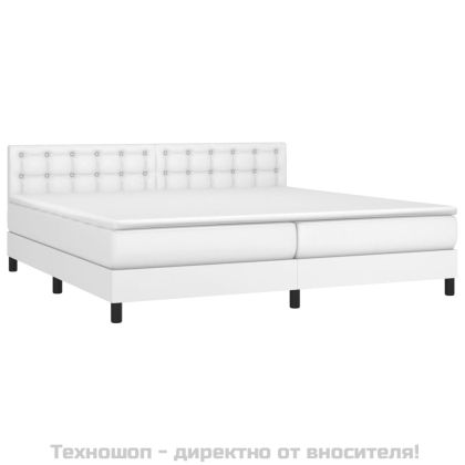 Боксспринг легло с матрак, бяло, 200x200 см, изкуствена кожа