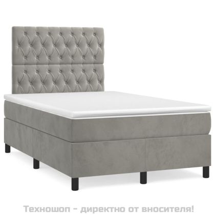Боксспринг легло с матрак, светлосиво, 120x200 см, кадифе