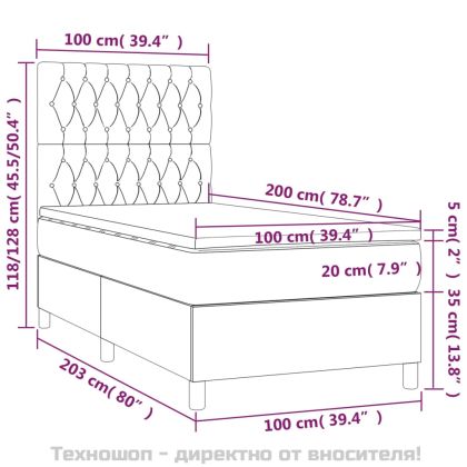 Боксспринг легло с матрак, светлосиво, 100x200 см, кадифе
