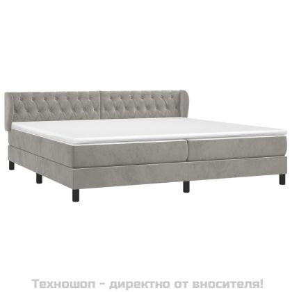 Боксспринг легло с матрак, светлосиво, 200x200 см, кадифе