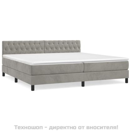 Боксспринг легло с матрак, светлосиво, 200x200 см, кадифе