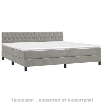Боксспринг легло с матрак, светлосиво, 200x200 см, кадифе