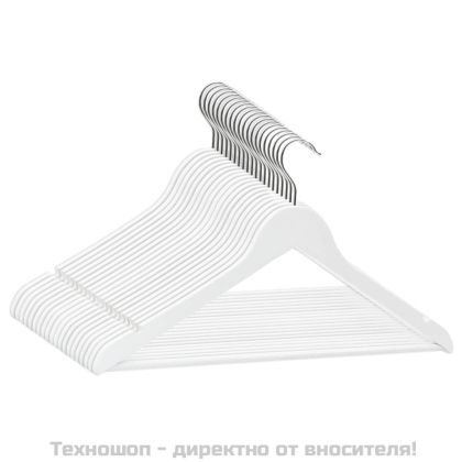 20 бр Комплект закачалки за дрехи антиплъзгащи бял твърдо дърво