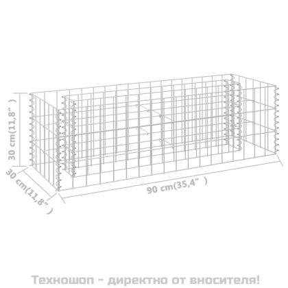 Габион повдигната леха, поцинкована стомана, 90x30x30 cм