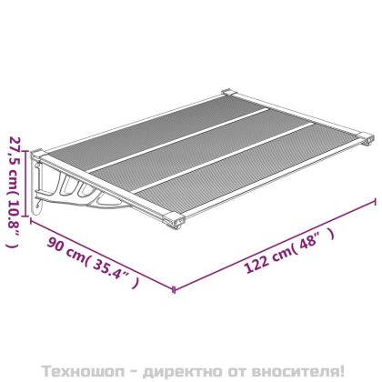 Навес за врата, сиво и прозрачно, 122x90 см, поликарбонат