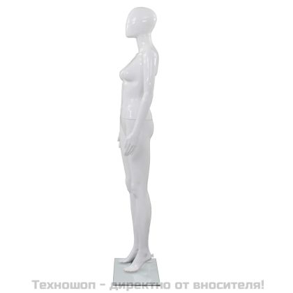 Женски манекен в цял ръст, стъклена основа, бял гланц, 175 см