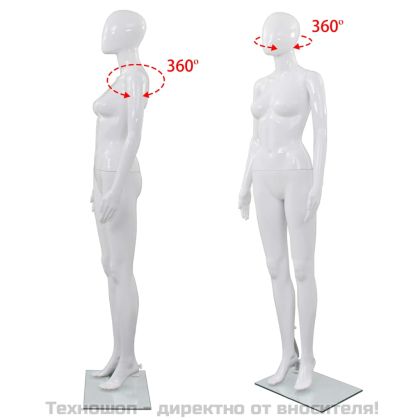 Женски манекен в цял ръст, стъклена основа, бял гланц, 175 см