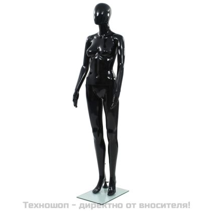 Женски манекен в цял ръст, стъклена основа, черен гланц, 175 см