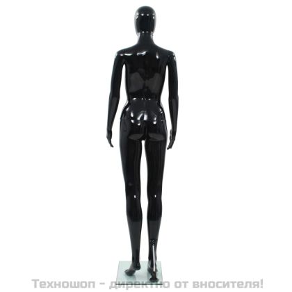 Женски манекен в цял ръст, стъклена основа, черен гланц, 175 см