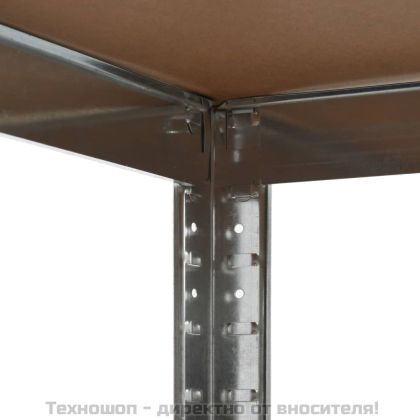 Ъглов стелаж с 5 рафта, сребрист, стомана и инженерно дърво