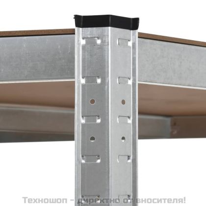 Ъглов стелаж с 5 рафта, сребрист, стомана и инженерно дърво