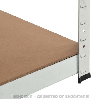 Ъглов стелаж с 5 рафта, сребрист, стомана и инженерно дърво