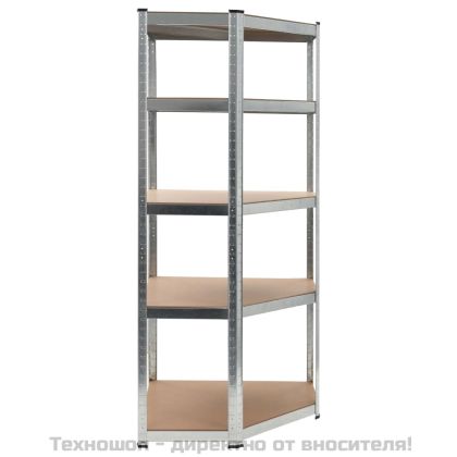 Ъглов стелаж с 5 рафта, сребрист, стомана и инженерно дърво