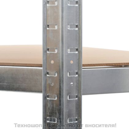 Ъглов стелаж с 5 рафта, сребрист, стомана и инженерно дърво