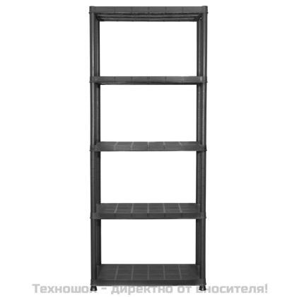Стелаж за съхранение с 5 рафта, черен, 71x38x170 см, пластмаса