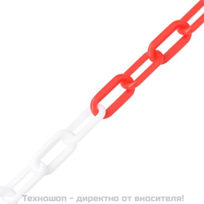 Предупредителна верига, червено и бяло, 100 м, Ø8 мм, пластмаса