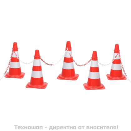 Комплект сигнални конуси с 10 м верига, червено и бяло