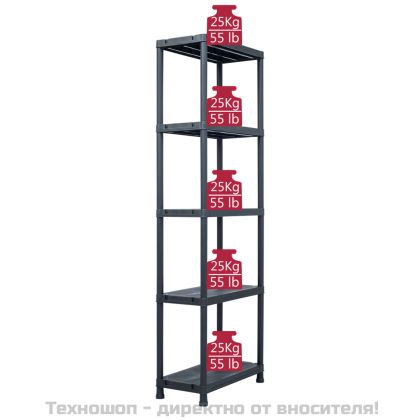 Стелажи за съхранение 5 бр черни 125 кг 60x30x180 см пластмаса