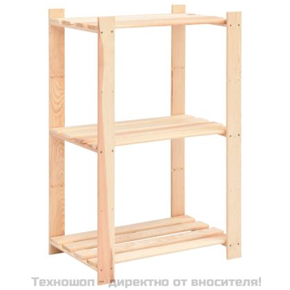3-етажни стелажи, 3 бр, 60x38x90 см, бор масив, 150 кг