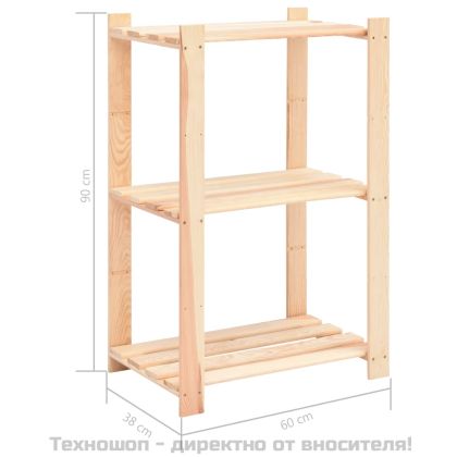 3-етажни стелажи, 10 бр, 60x38x90 см, бор масив, 150 кг