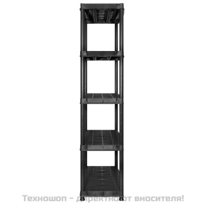 Стелаж за съхранение с 5 рафта, черен, 340x40x185 см, пластмаса
