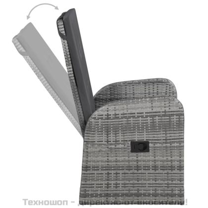 Градински трапезен комплект от 9 части с възглавници сив