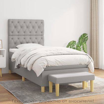 Боксспринг легло с матрак, светлосиво, 80x200 см, плат