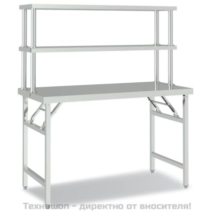 Кухненска работна маса с рафт 120x60x145 см неръждаема стомана