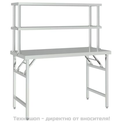 Кухненска работна маса с рафт 120x60x145 см неръждаема стомана