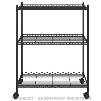 3-етажен стелаж за съхранение с колела 60x35x81 см черен 150 кг