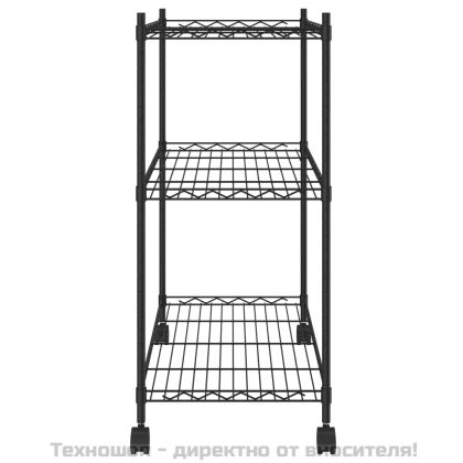 3-етажен стелаж за съхранение с колела 60x35x81 см черен 150 кг