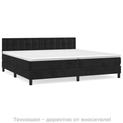 Боксспринг легло с матрак, черно, 200x200 см, кадифе