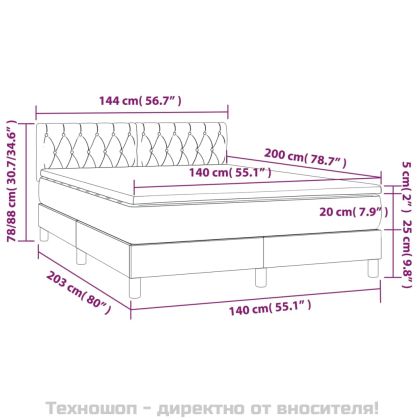 Боксспринг легло с матрак, тъмносиво, 140x200 см, кадифе