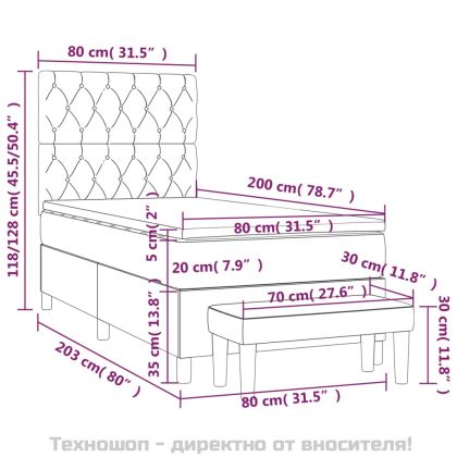 Боксспринг легло с матрак, тъмносиво, 80x200 см, кадифе