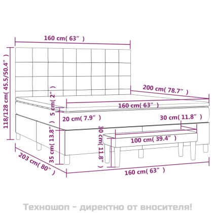 Боксспринг легло с матрак, тъмносиво, 160x200 см, плат